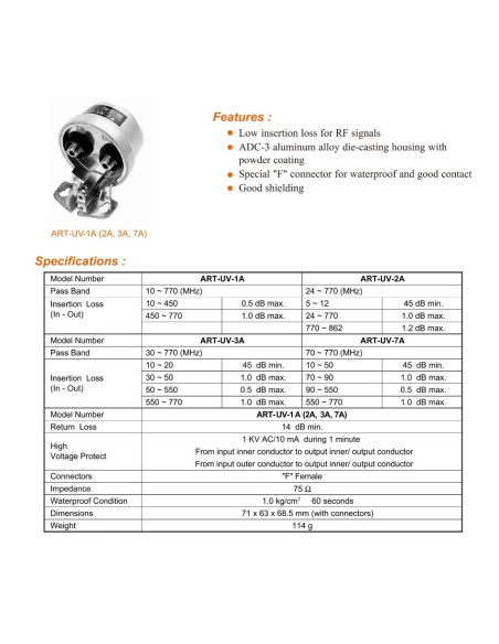 Protector supratensiune Zinwell ART-UV-7A