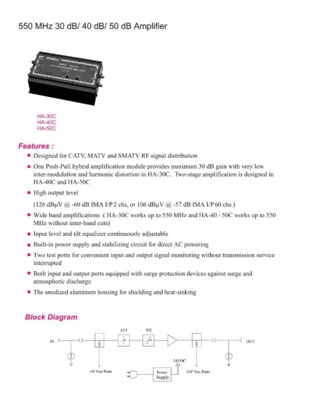 Amplificator CATV Zinwell HA-40C, 47- 550MHz, alimentare 220v